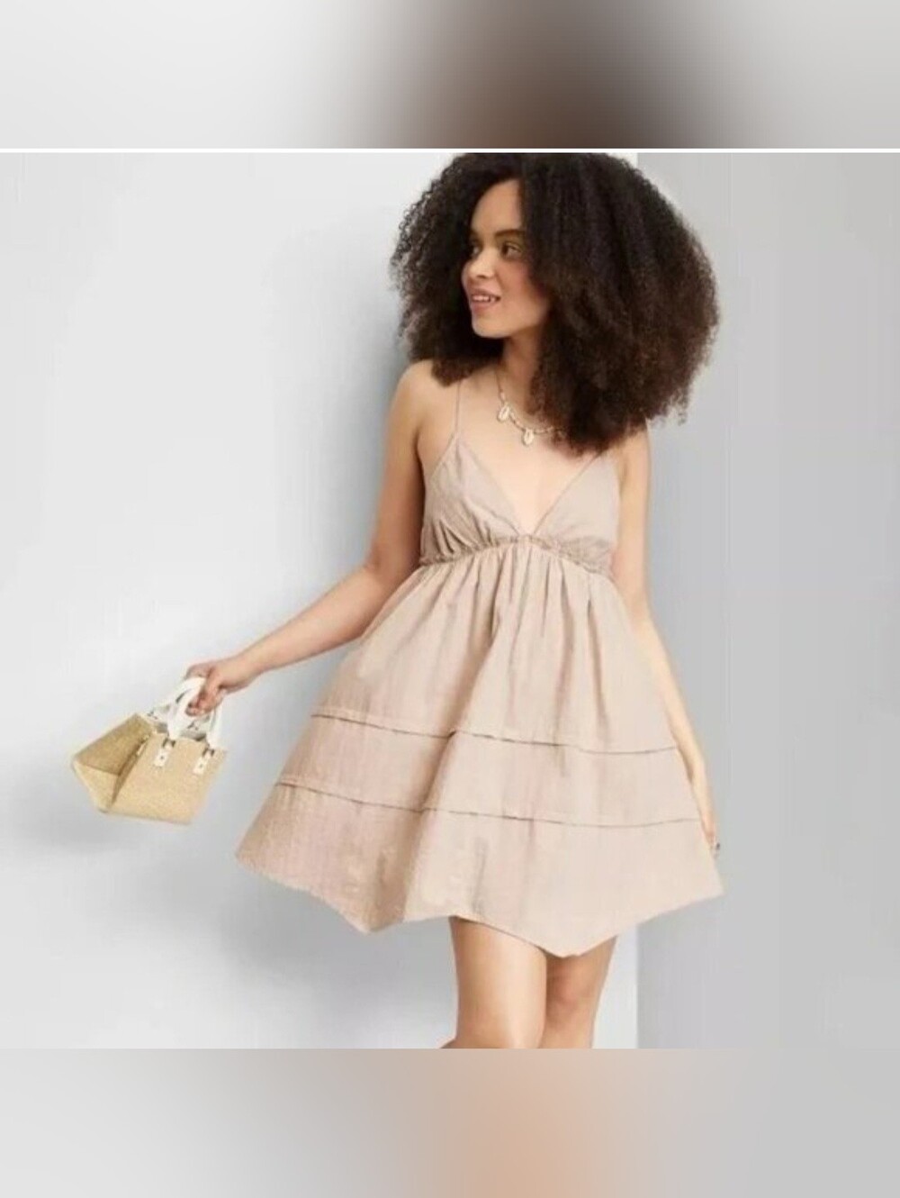 wild fable Beige Spaghetti-Strap Tiered Mini Dress